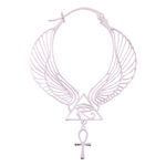 Aros Cleopatra en oro rosa con diseño de alas y colgante Ankh sobre fondo blanco