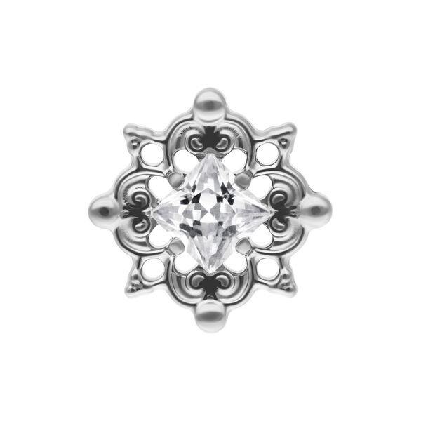 Attacco Push Fit argento con cristallo chiaro su sfondo bianco