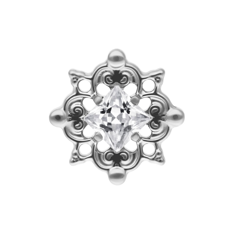 Attacco Push Fit argento con cristallo chiaro su sfondo bianco