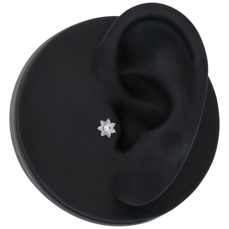 Accessorio Push Fit argento a forma di gelsomino su sfondo nero