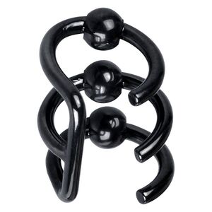 Schwarze Ohrstecker aus Chirurgenstahl Drei schwarze Ohrstecker aus Chirurgenstahl in Spiralform auf weißem Hintergrund