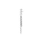 Inserto piercing argento con tre cristalli chiari e catene pendenti su sfondo bianco