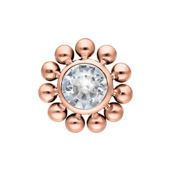 Adorno de titanio en oro rosa con cristal claro, forma de flor