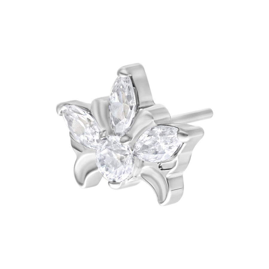 Inserto tiara argento con cristalli chiari su sfondo bianco