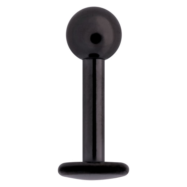 Labret de titanio negro sobre fondo blanco, colocado verticalmente