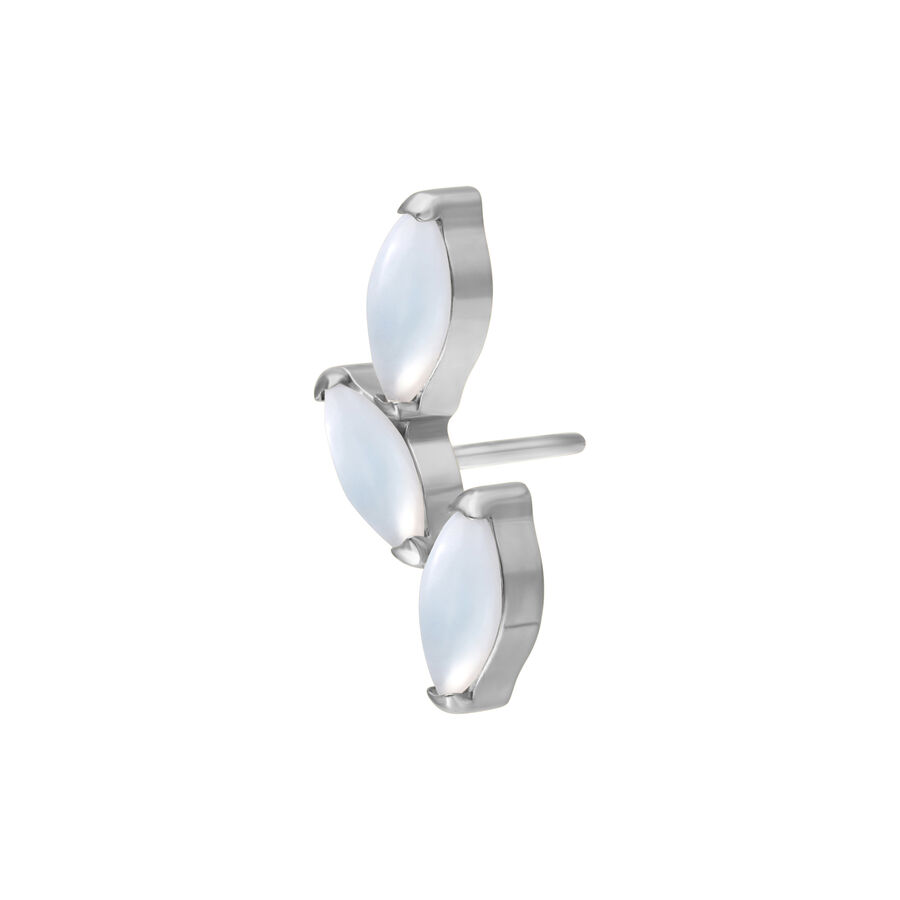 Triplo attacco Push Fit in metallo argentato con pietra di luna su sfondo bianco