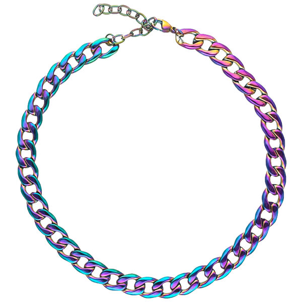Collana Chunky Anodized colorata e scintillante in acciaio chirurgico su sfondo bianco