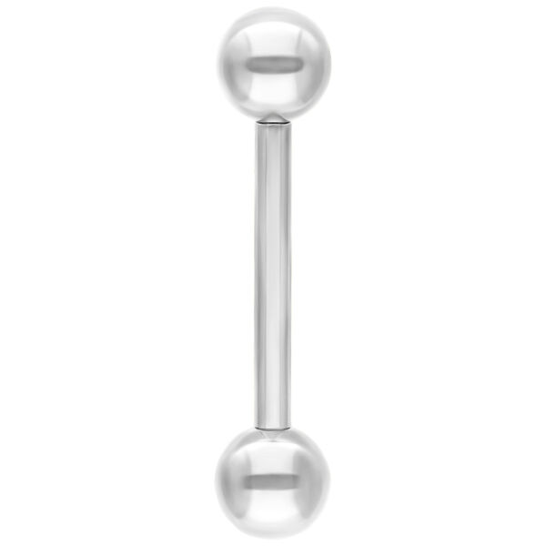 Weißgold Barbell mit zwei 4 mm Kugeln und 16 mm Länge auf weißem Hintergrund