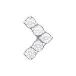 Accessorio a V in argento con cinque cristalli chiari su sfondo bianco