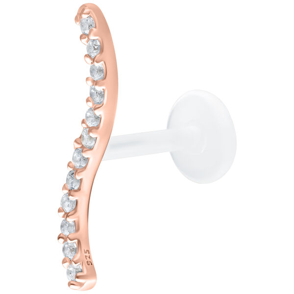 Roségoldenes Labret mit Kristallreihe auf weißem Hintergrund