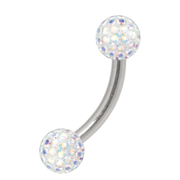 Kaareva titaani-lävistys Aurora Boreale -kristallipalloilla, 3,0 mm