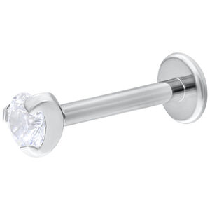 Weißgold Labret mit Kristall 6 mm Weißgold Single Crystal Push-Fit Labret, 6 mm Länge, 3 mm Kristall, auf weißem Hintergrund