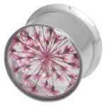 Plug plateado de acero quirúrgico con motivo de flores rosas, 12 mm