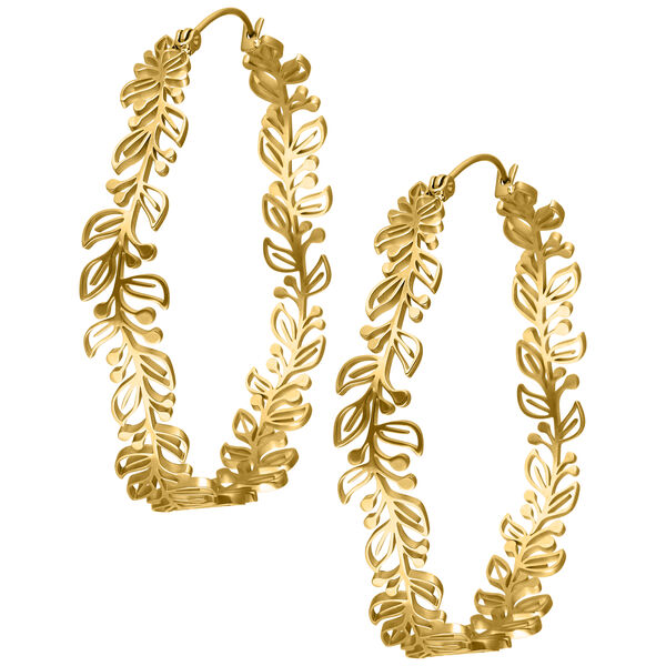 Floral Garland Hoops Pair - Golden Metal