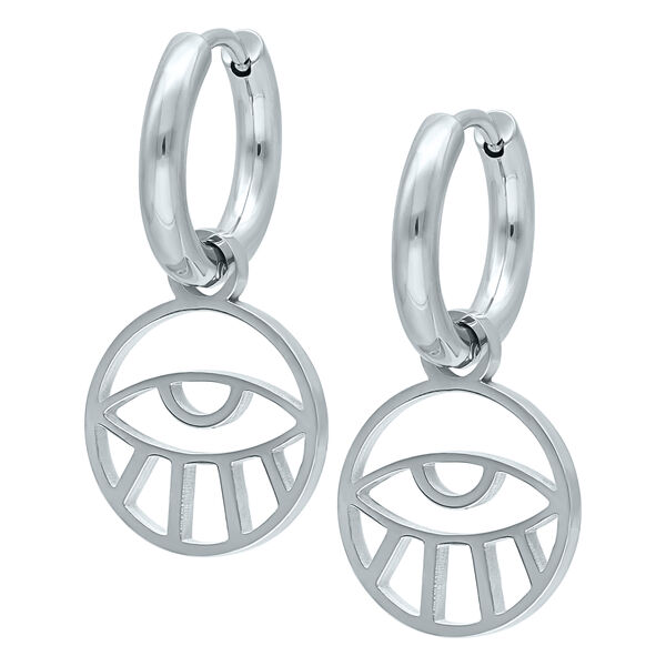 Aros de plata de acero quirúrgico con colgante de ojo, brillante