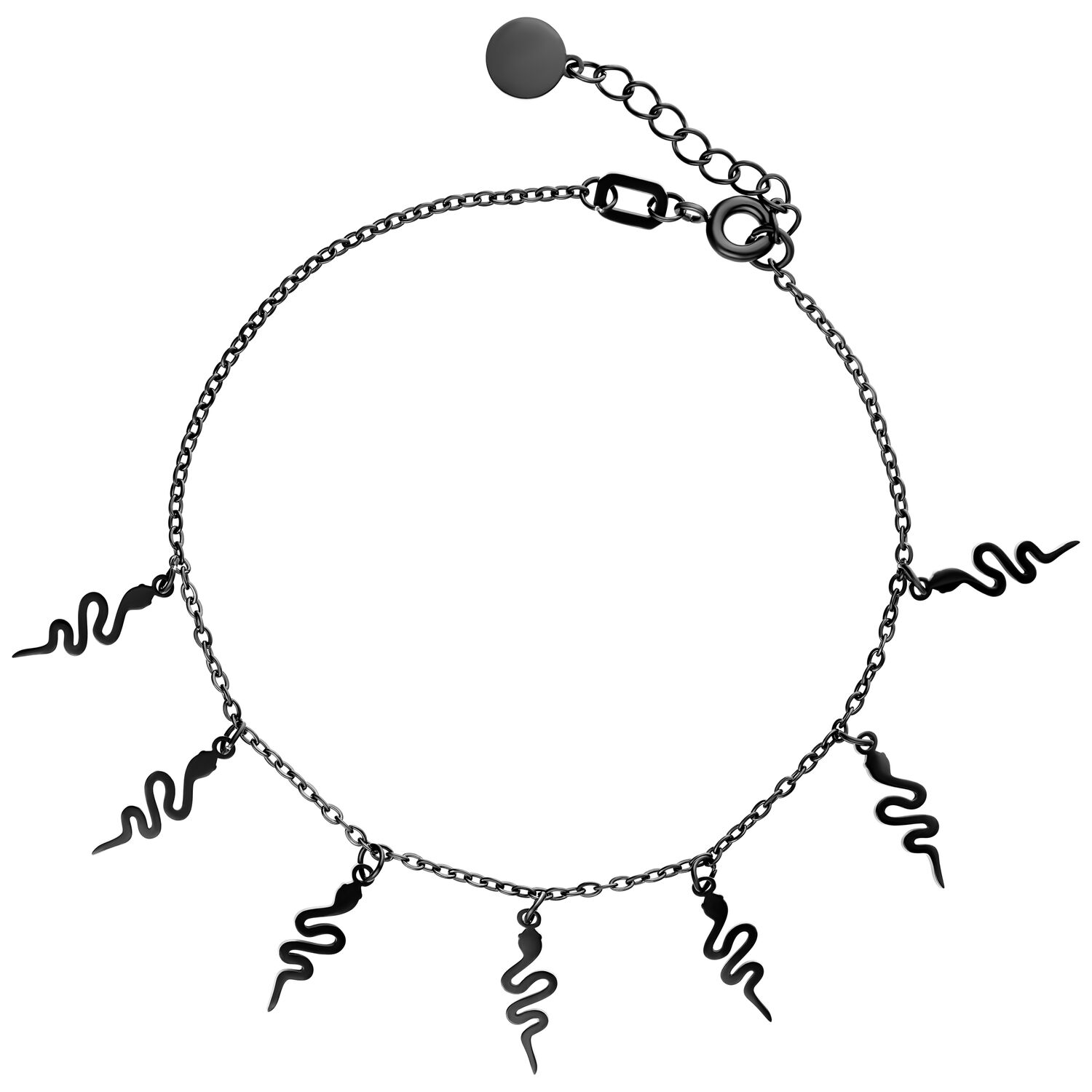 Schwarzes Snake Armband aus Chirurgenstahl Schwarzes Armband mit Schlangenanhängern auf weißem Hintergrund