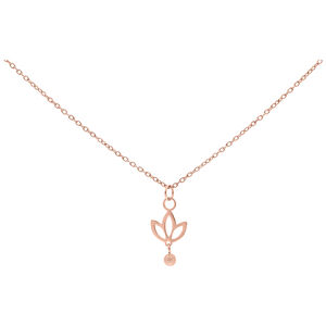 Dangling Lily Kette in Roségold Roségoldene Kette mit hängendem Lilien-Anhänger auf weißem Hintergrund