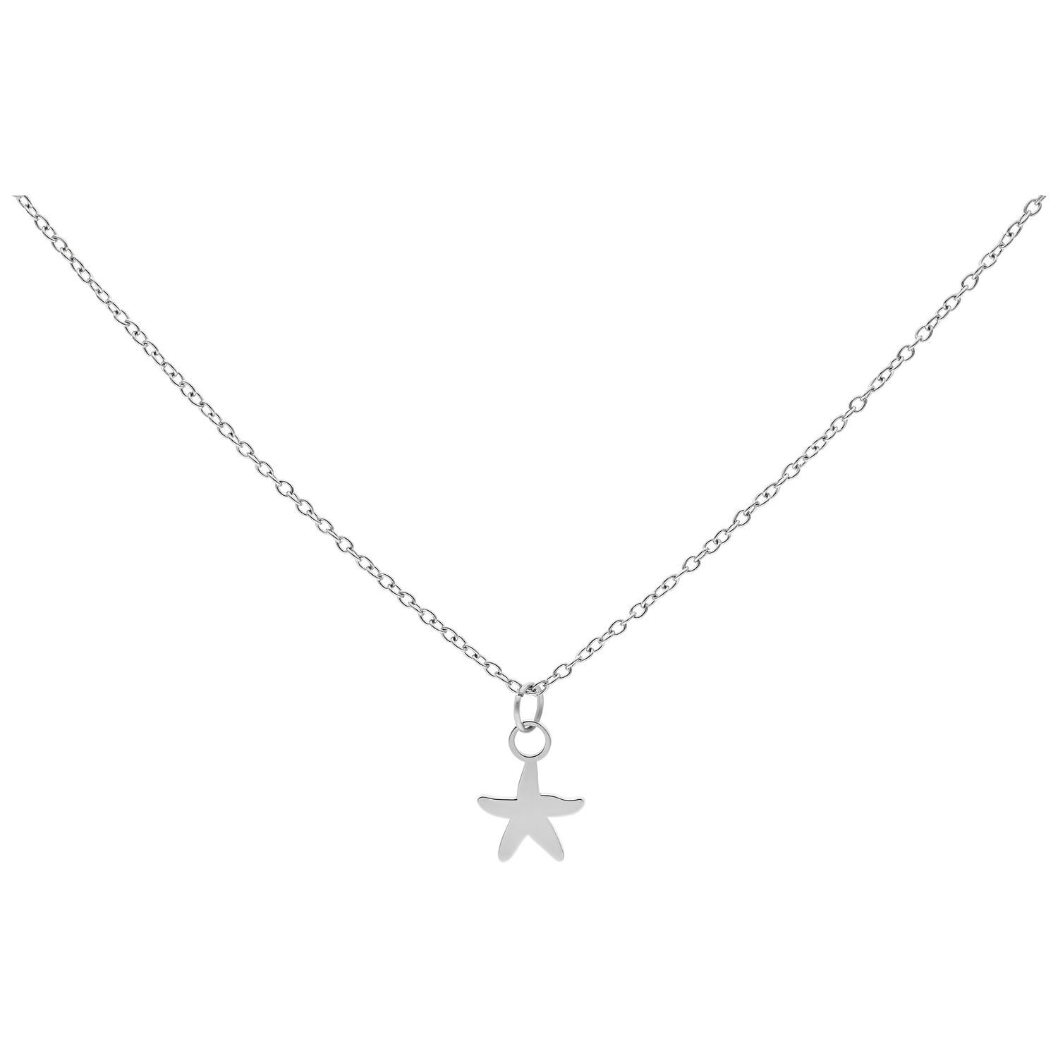 Silberne Kette mit kleinem Seestern-Anhänger auf weißem Hintergrund