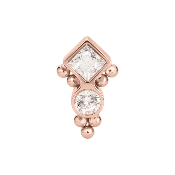 Aplique Push Fit en oro rosa con dos cristales claros y pequeñas burbujas, sobre fondo blanco