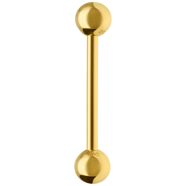 Brillante barra de oro de 18K, longitud 14,0 mm, sobre fondo blanco