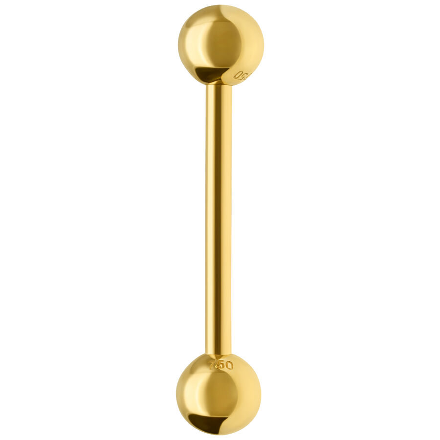Glänzender 18K Gold Barbell, Länge 14,0 mm, auf weißem Hintergrund