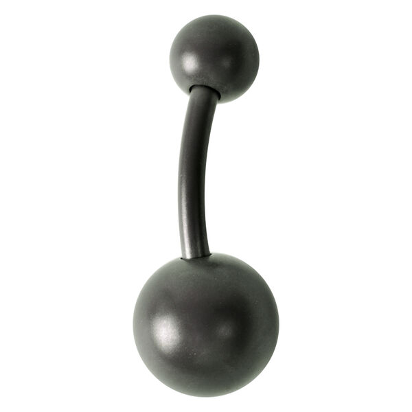 Graphitfarbenes Titan Bauchnabelpiercing mit klaren Kristallen auf weißem Hintergrund