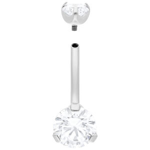 Silberfarbener Double Crystal Bananabell 10mm Silberfarbener Bananabell mit zwei klaren Kristallen auf weißem Hintergrund