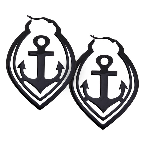 Aros Anchor negros con diseño de ancla sobre fondo blanco
