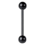 Barbell piercing nero con due palline su sfondo bianco