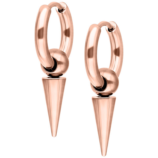 Orecchini in oro rosa con punte lunghe su sfondo bianco