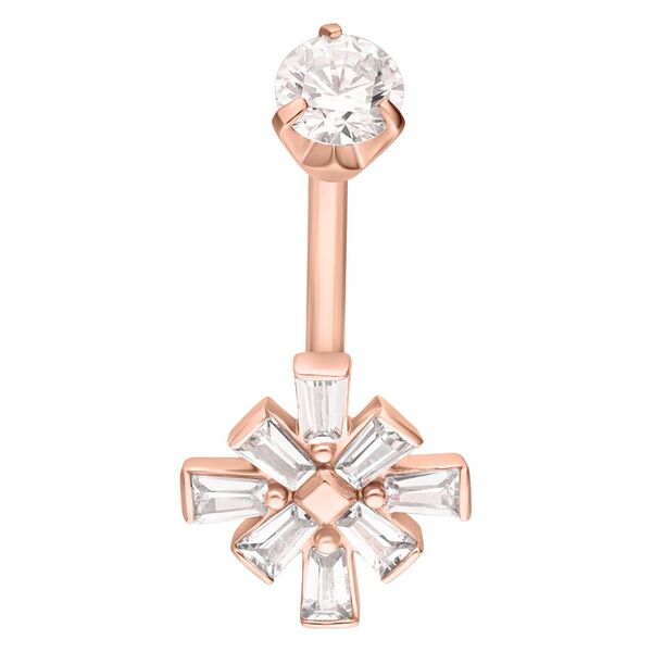 Piercing de ombligo de oro rosa con cristales claros, 8 mm de longitud