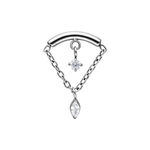 Adorno de piercing Helix plateado con dos cristales claros en cadenas