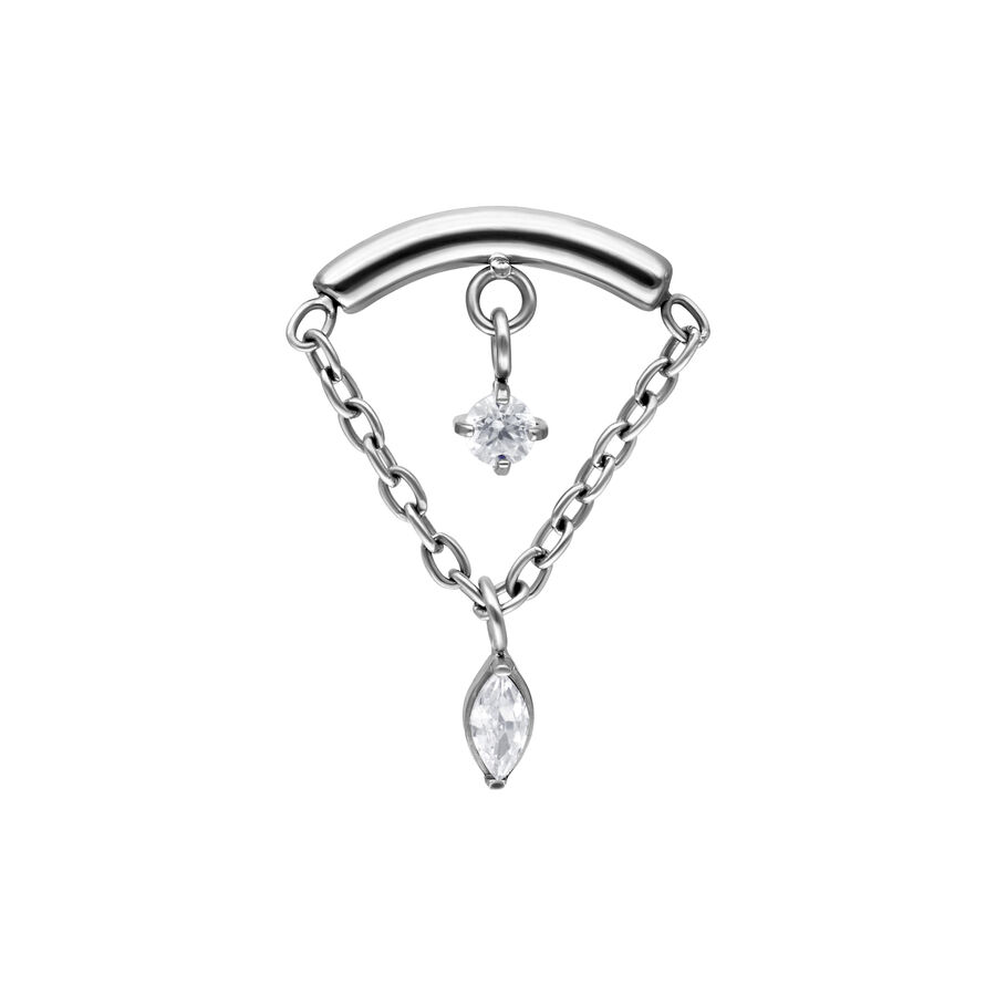 Adorno de piercing Helix plateado con dos cristales claros en cadenas