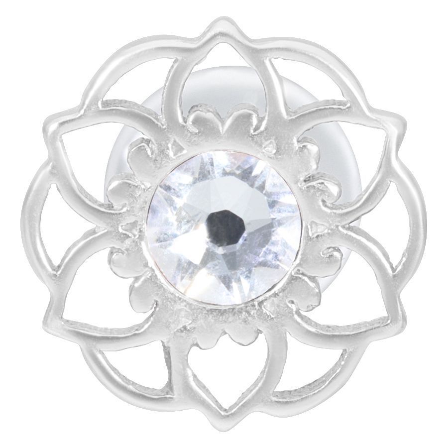 Labret argento con design Mandala e cristallo chiaro su sfondo bianco