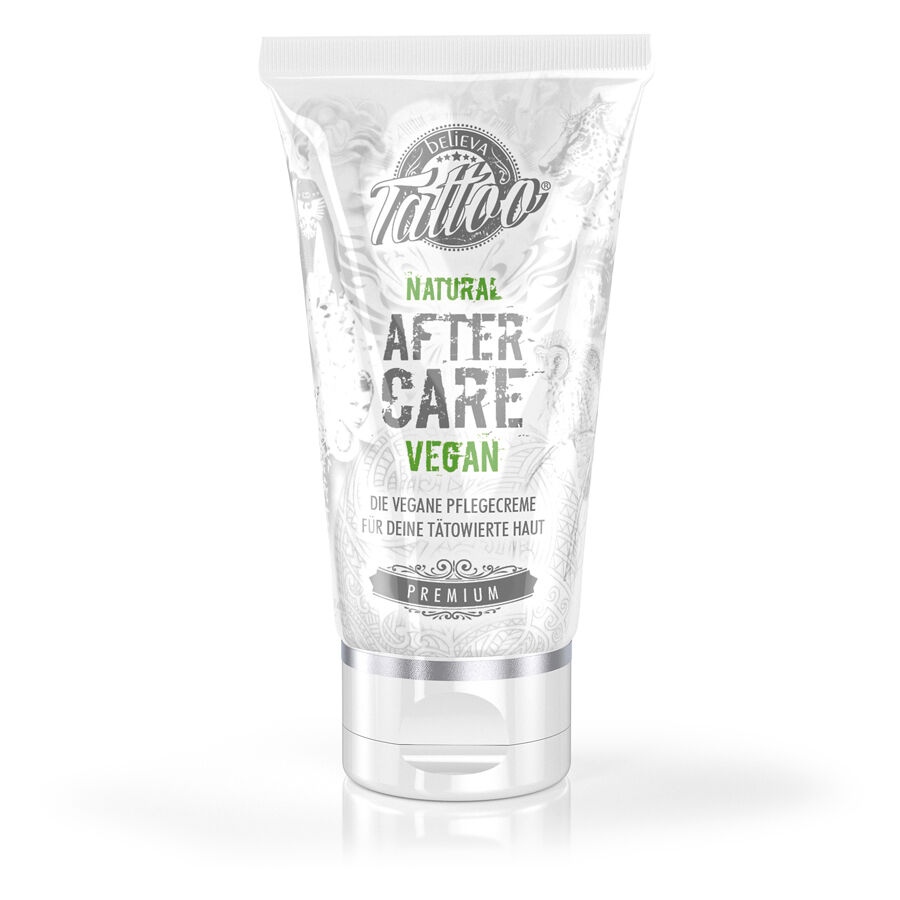Tubo de la Believa Tattoo Aftercare Crema sobre fondo blanco