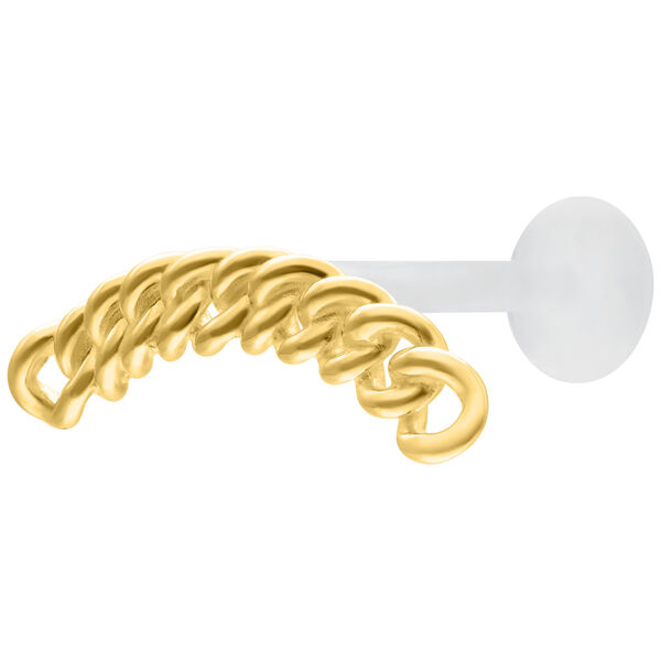 Labret de Cadena Gruesa Dorada con tamaño de placa de 5 mm sobre fondo blanco