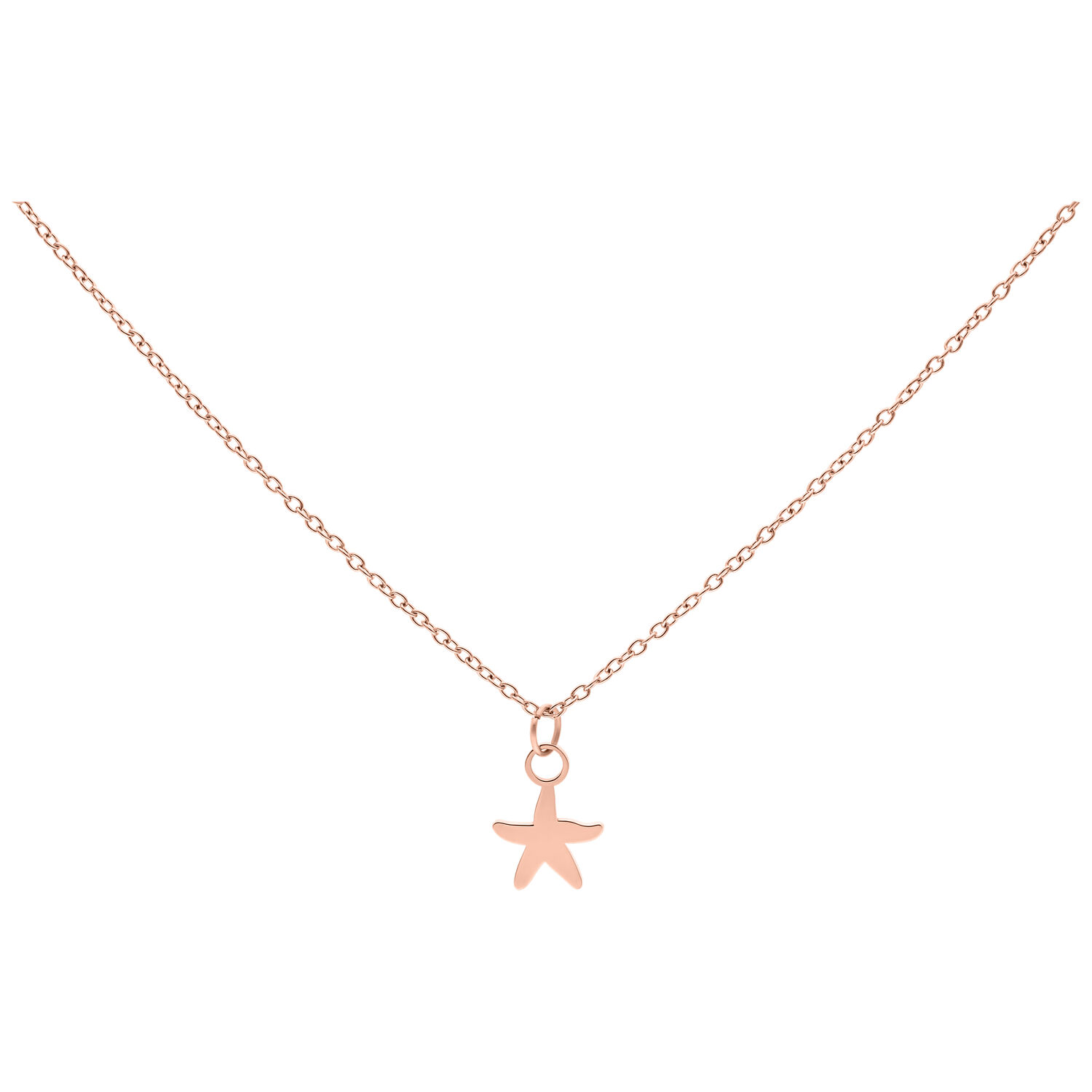 Roségoldene Kette mit einem kleinen Seestern-Anhänger auf weißem Hintergrund