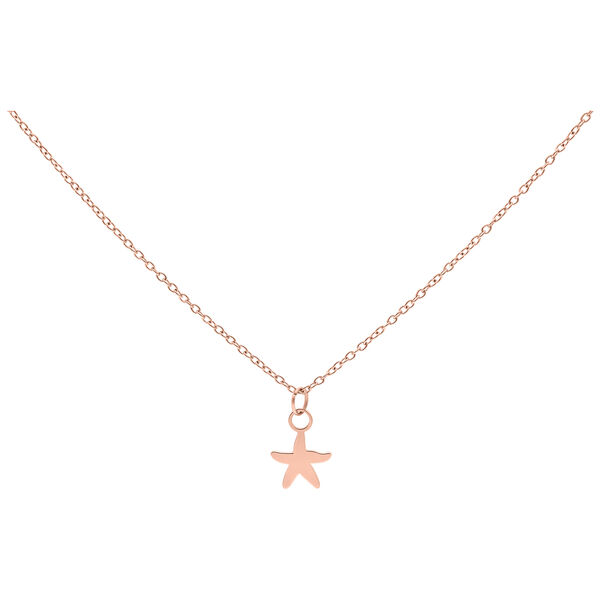 Collana in oro rosa con un piccolo ciondolo a forma di stella marina su sfondo bianco