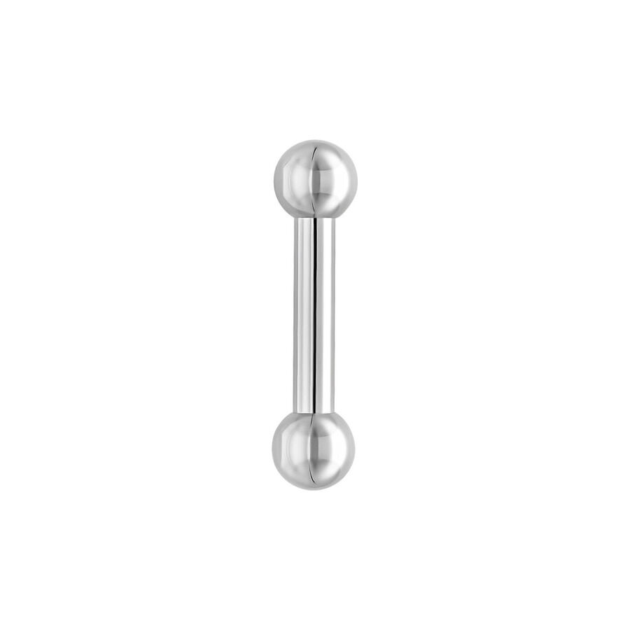 Piercing Barbell Plateado con 22mm de longitud y bolas de 8mm sobre fondo blanco