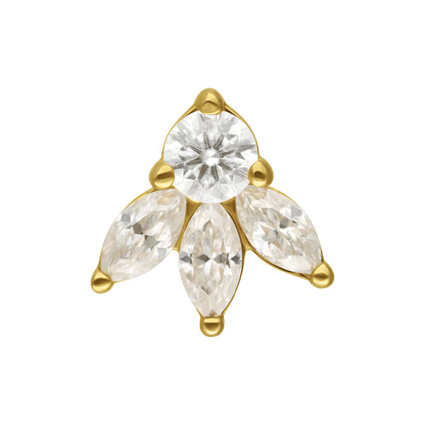 Aro de loto de oro con piedras de Moissanite sobre fondo blanco