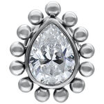 Labret de empuje de oro blanco con gota cristalina sobre fondo blanco