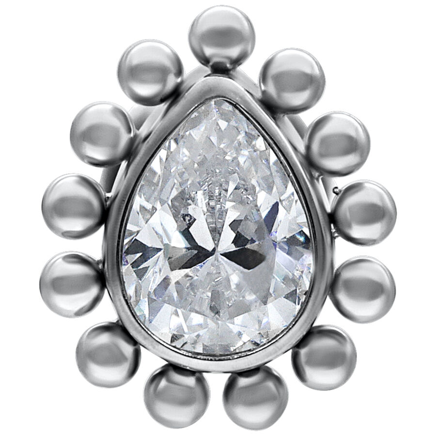 Labret de empuje de oro blanco con gota cristalina sobre fondo blanco