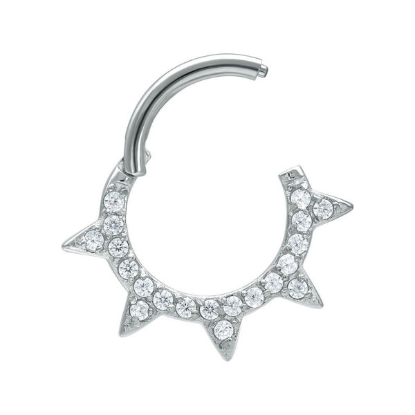 Silberner Septum Clicker mit Kristallen auf weißem Hintergrund