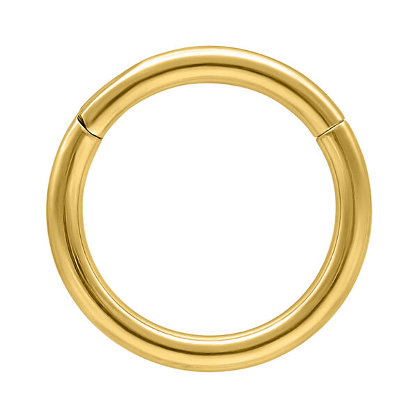 Anillo bisagra dorado de titanio con 0,8 mm de grosor y 5,0 mm de diámetro interno sobre fondo blanco