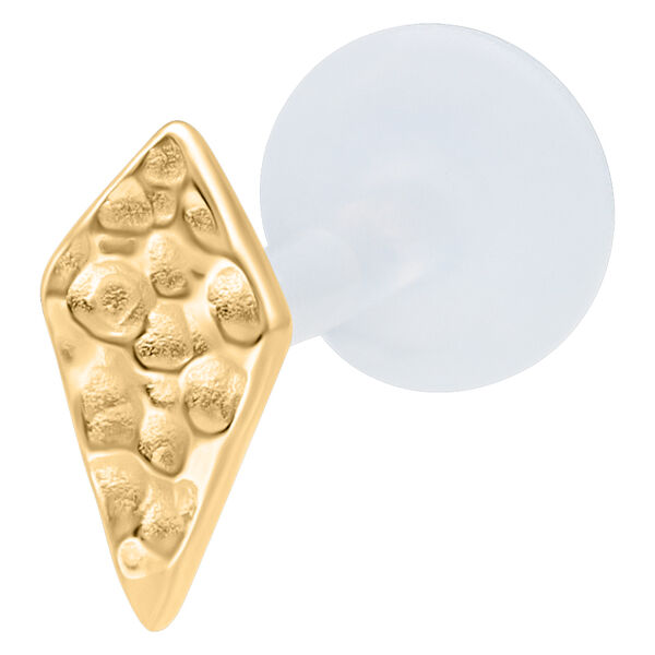 Kultainen Rhombus Labret valkoisella taustalla, 11 mm pitkä