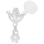 Labret plateado con diseño de loto y cristal brillante sobre fondo blanco