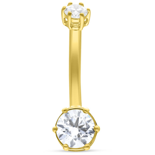 Bananabell de oro de 18K con dos cristales claros sobre fondo blanco
