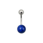 Piercingaufsatz mit blauem Halbedelstein und silbernem Stab auf weißem Hintergrund