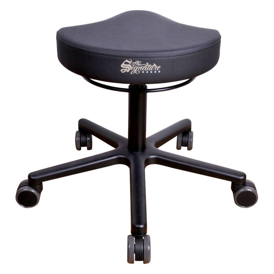Sedia da lavoro rotonda R2 Pro in similpelle nera con base in alluminio