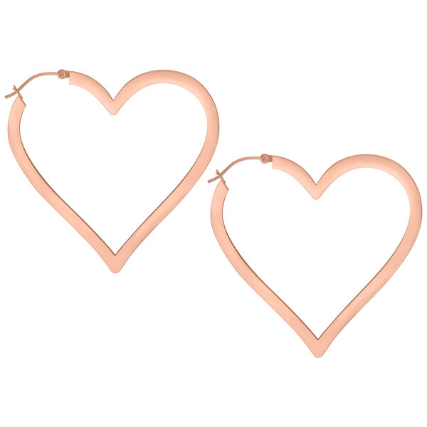 Dos pendientes en forma de corazón de acero quirúrgico rosado sobre fondo blanco